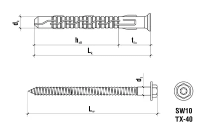 WKRĘT-MET Kołki ramowe rozporowe z wkrętem z łbem sześciokątnym 8,0 x 80 (50szt), miniatura 2