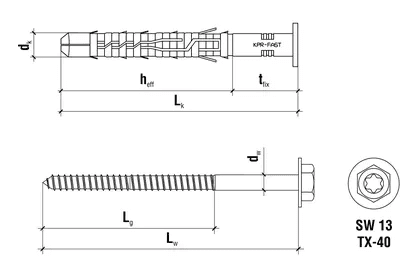 WKRĘT-MET Kołki ramowe rozporowe z wkrętem z łbem sześciokątnym 12 x 200 (25szt), miniatura 2