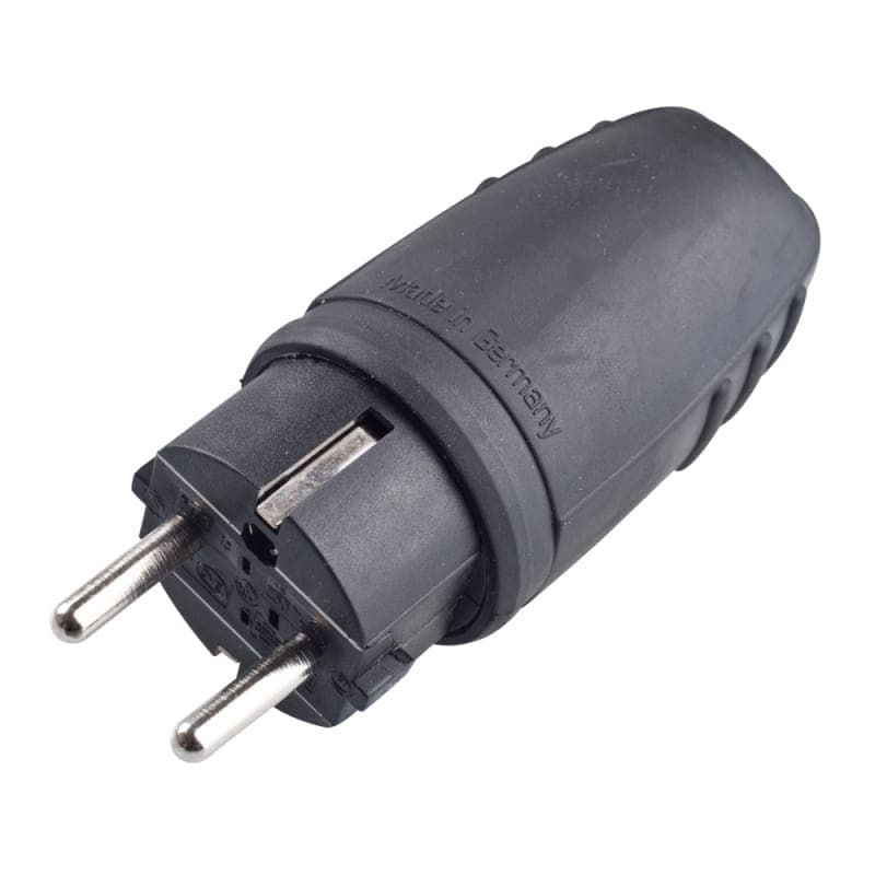 POLMARK Wtyczka gumowa prosta z uziemieniem Uni-Schuko 16A IP44 16A/250V, Czarny