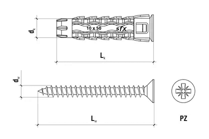 WKRĘT-MET Kołki uniwersalne 8,0 x 40 z wkrętem z łbem stożkowym 5 x 60 (100szt), miniatura 2