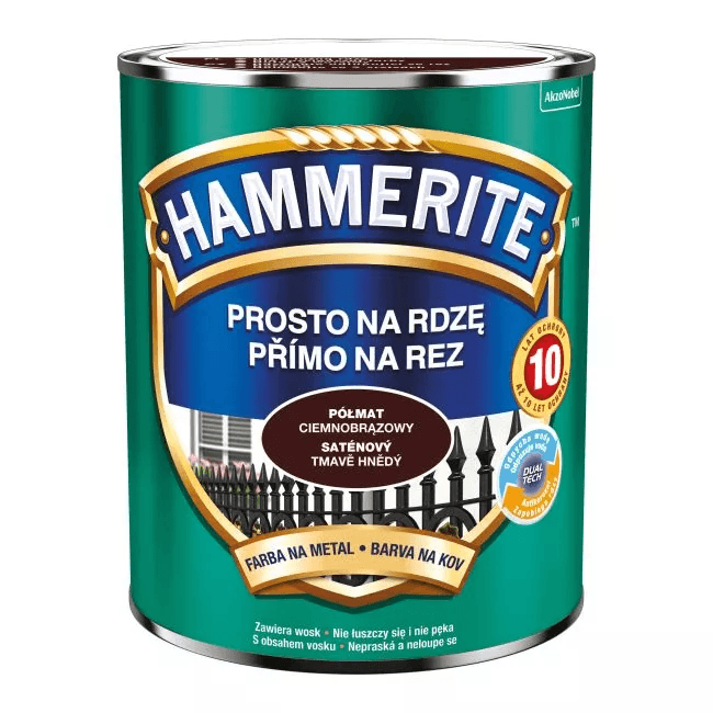 HAMMERITE Farba do metalu półmatowa prosto na rdzę 0,25l, ciemny brąz
