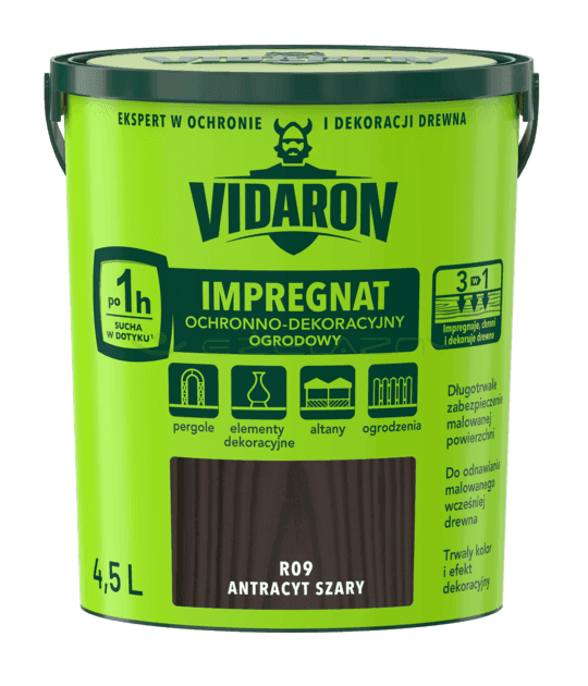 VIDARON Impregnat Ogrodowy 4,55l, R09 antracyt szary