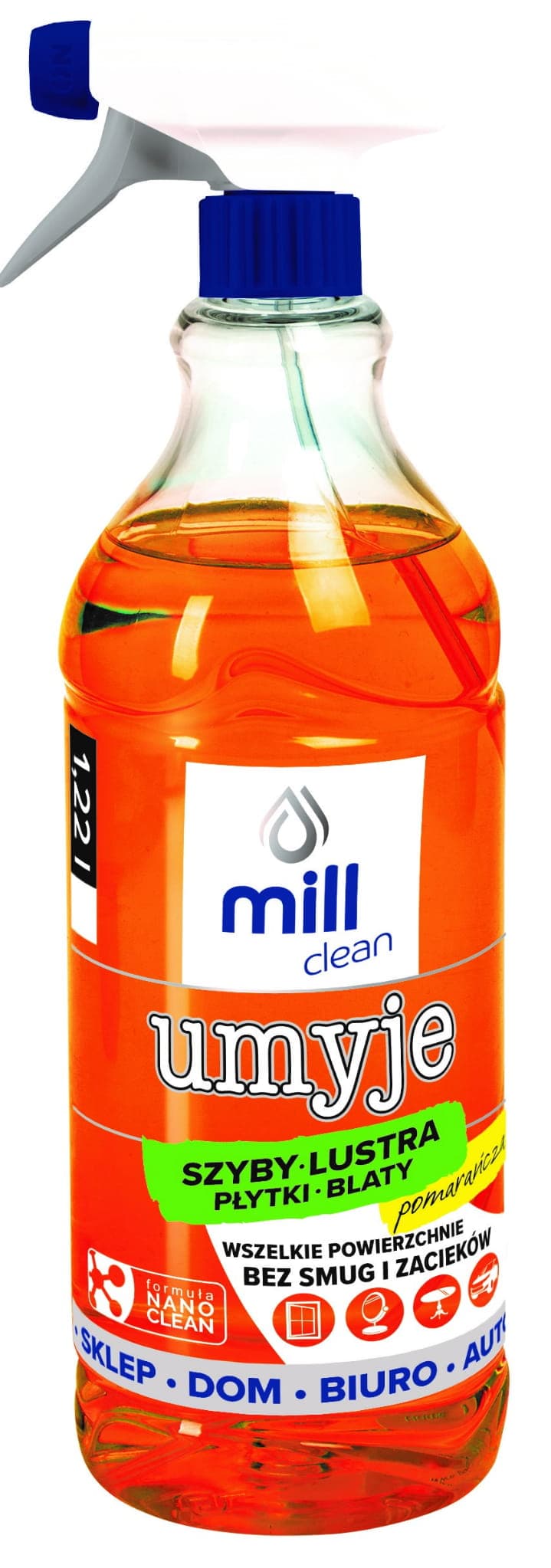 MILL clean UMYJE - Płyn do szyb, luster, glazury - POMARAŃCZA 1,22 l