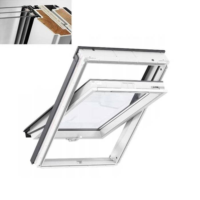 VELUX Okno drewniano-poliuretanowe 3-szybowe otwierane od dołu GLU 0061B (MK08 78x140), Biały, miniatura 2