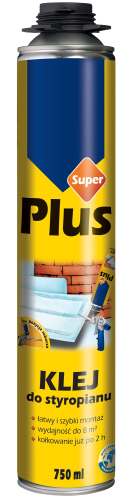 SUPER PLUS Klej Do Styropianu w wersji pistoletowej 750 ml rękawiczki